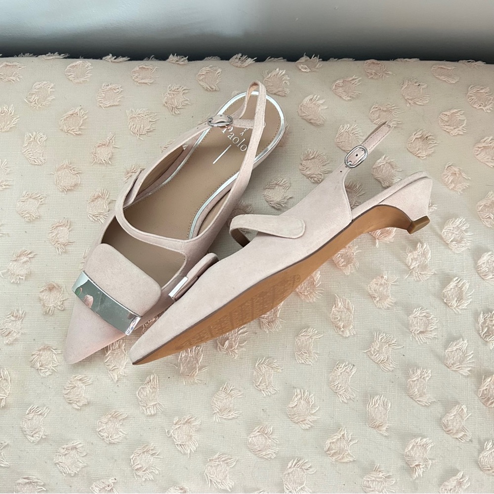Paolo Sling Back Pointed Toe Kitten Heels Metallic Details Blush Pink Size 10 - Picture 3 of 4